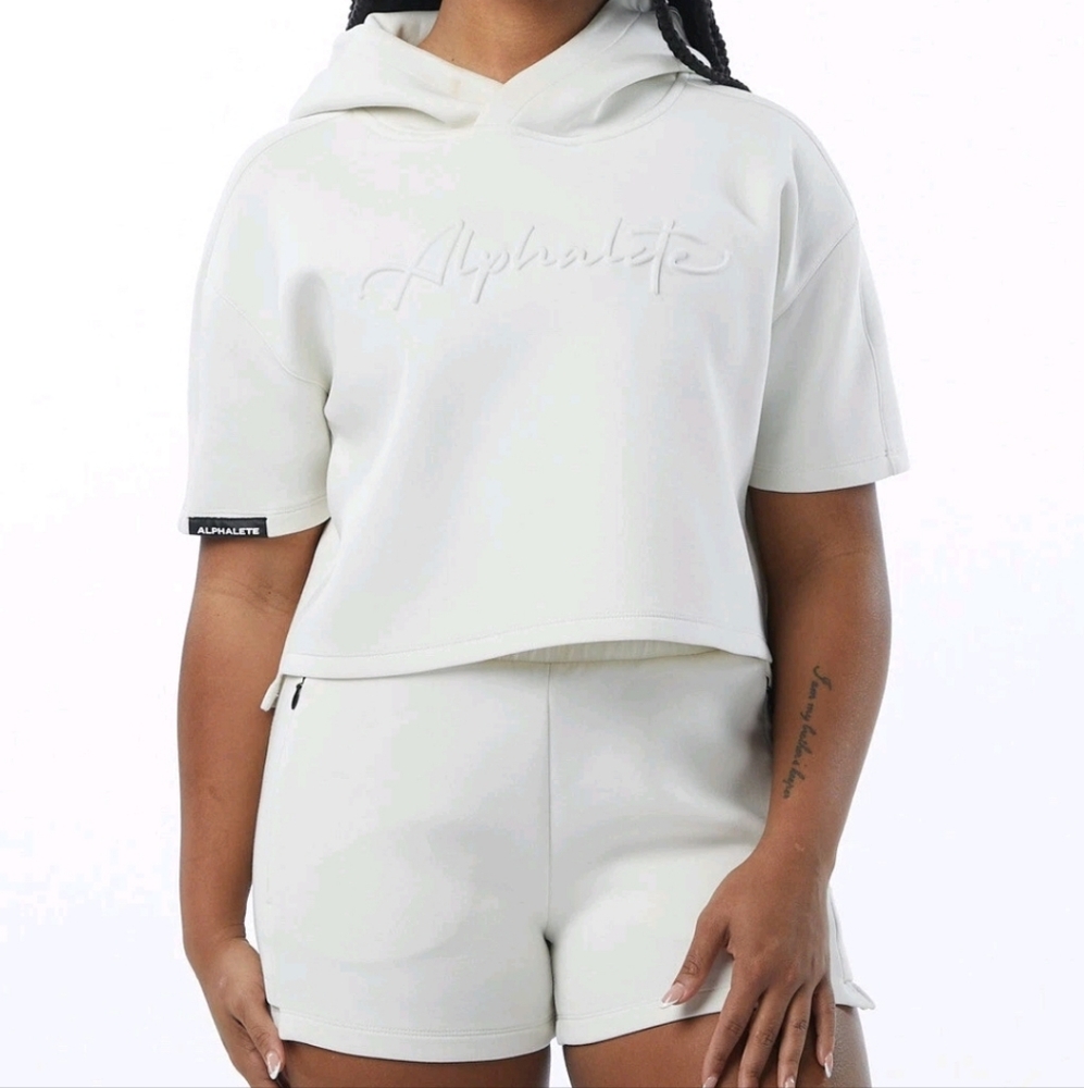 Alphalete Ivory ELMTS Half Sleeve Hoodie XL